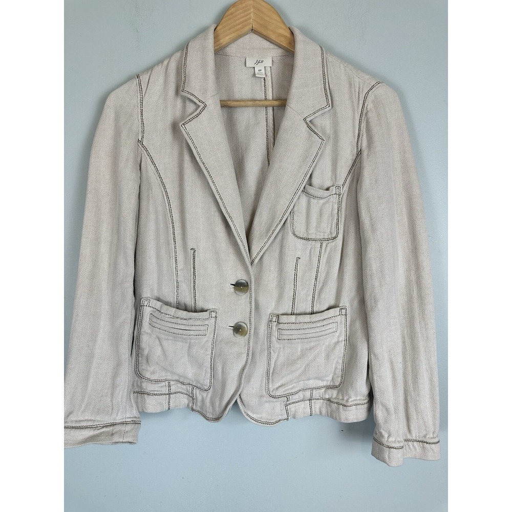 J Jill Blazer Jacket Two Button Pockets Linen Blend Women's Size 4 Petite Neutra